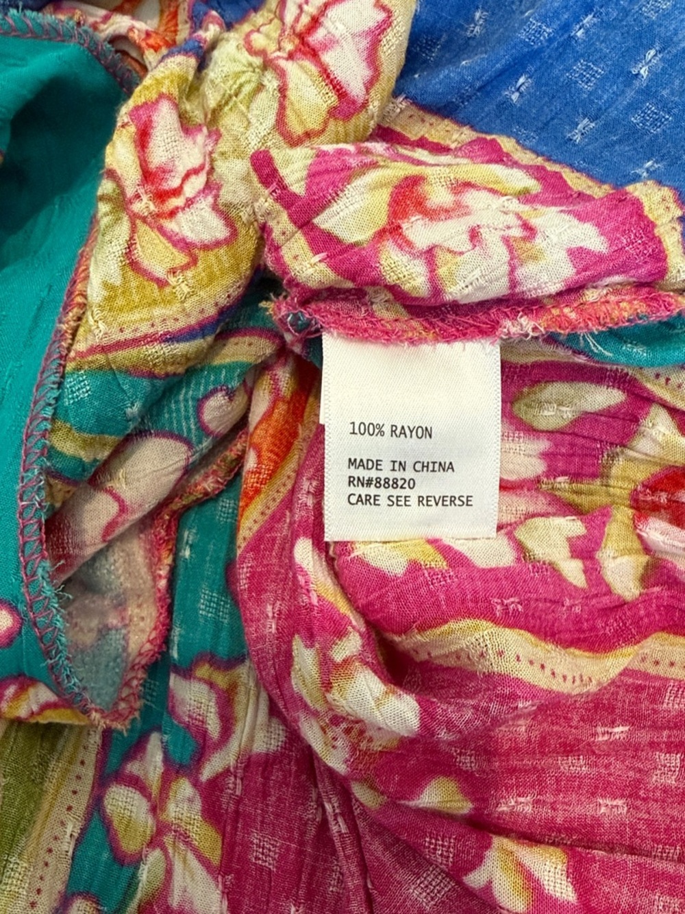Haute Hippie Turquoise Floral Surplice Blouse with Pink Accents - Picture 8 of 8